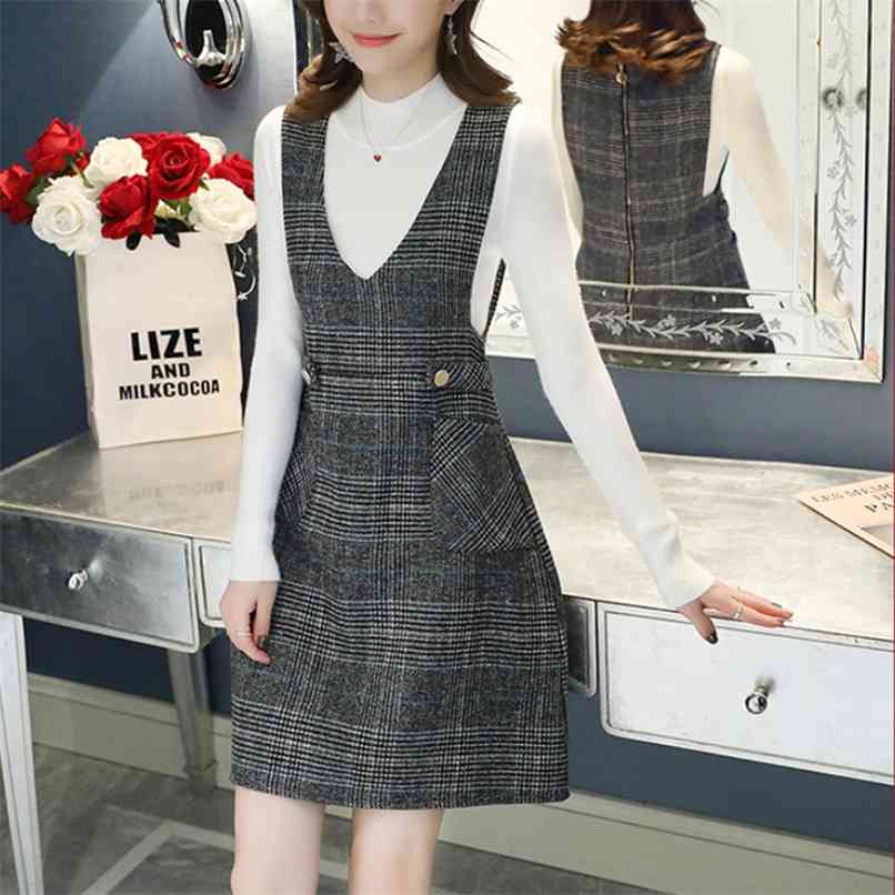Woolen Plaid Vest Dress Sets Women's Elegant Fashion Two Piece Sweater and Double pocket V-neck Tank Mini Set Outfits 210602, Khaki
Woolen Plaid Vest Dress Sets Women's Elegant Fashion Two Piece Sweater and Double pocket V-neck Tank Mini Set Outfits 210602, Khaki