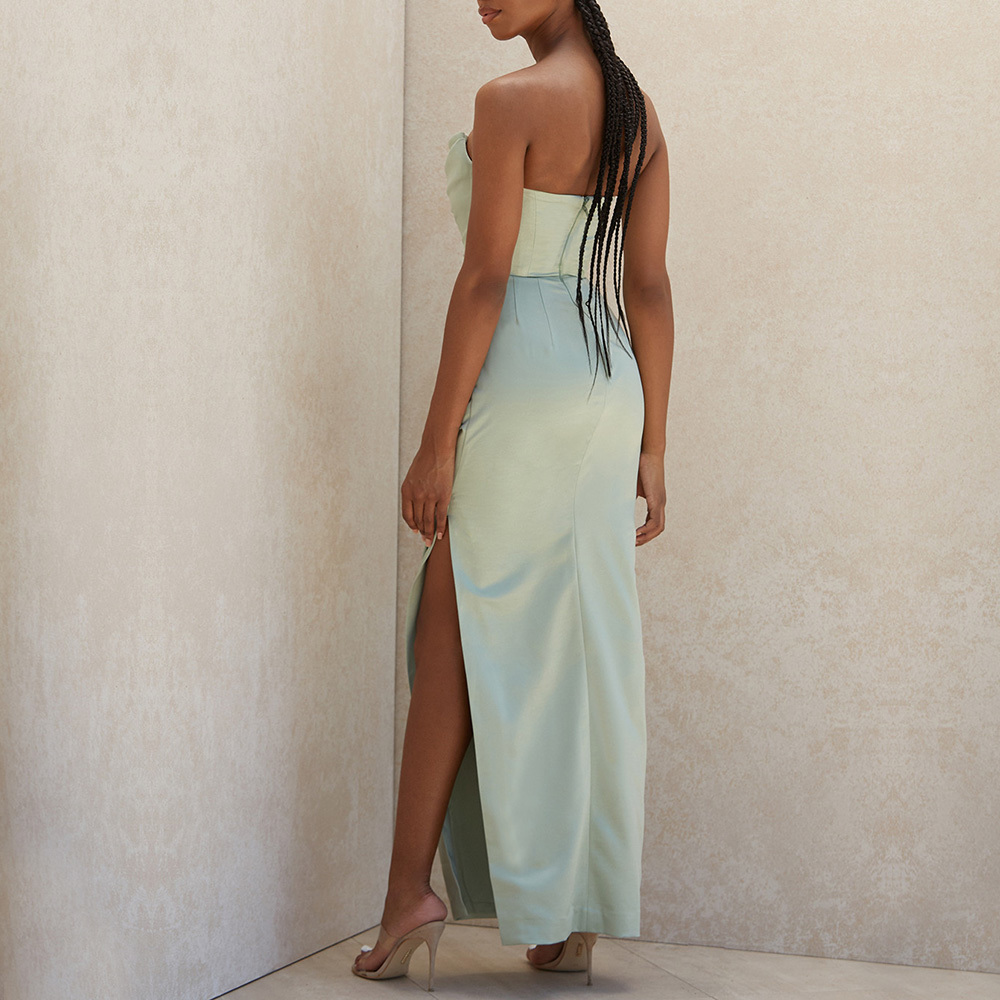Summer Women Green Strapless Maxi Dress Sexy Sleeveless Fashion Lady Club Celebrity Evening Runway Party Dresses 210423