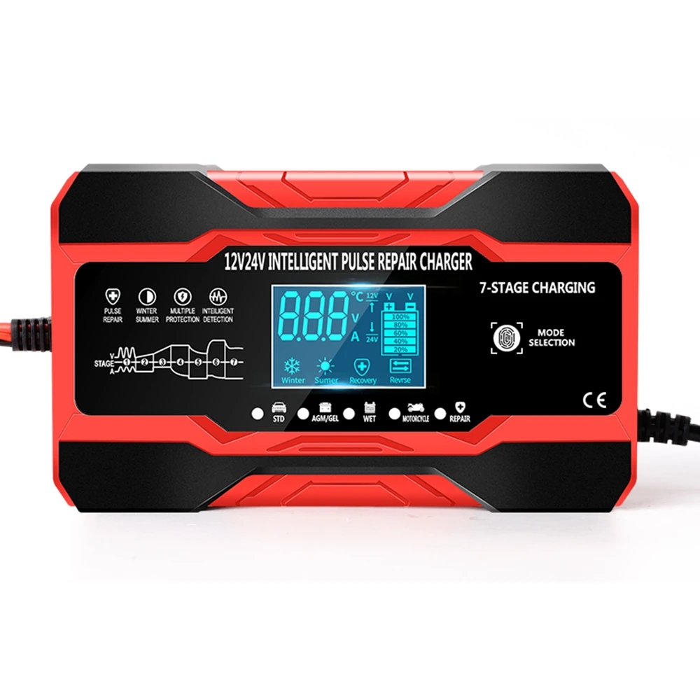 12V 24V 10A 180W Battery Charger High Power Pluse Repair Intelligent Digital LCD Display for Car Motorcycle