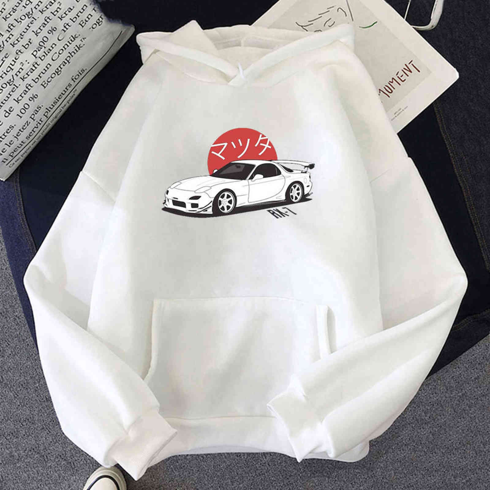 Anime Initial D Hoodies Mazda RX7 Printed Hoodies Men Women Fashion Tops Hoodie Streetwear Sweatshirts JDM Automobile Culture Y1120
