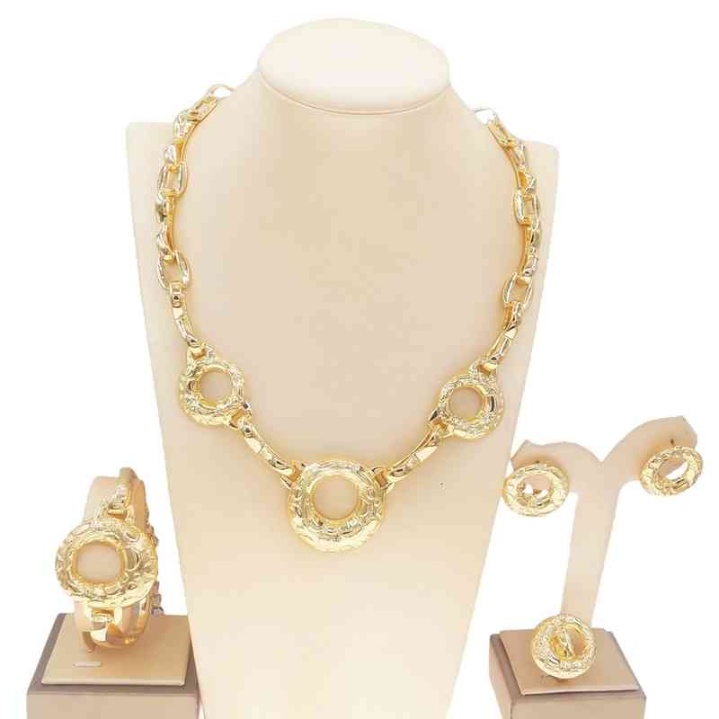 Exaggerated Fashion Jewelry Set Color Preserving Zinc Alloy Necklace Earring Bracelet Four Piece Female