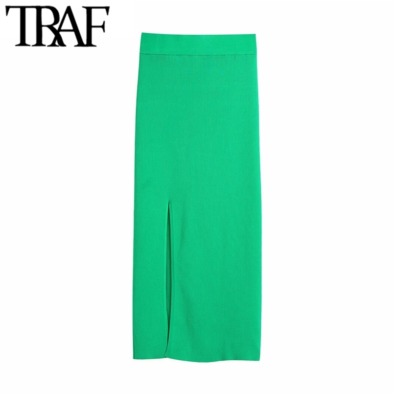 TRAF Women Chic Fashion Front Slit Ribbed Knit Midi Skirt Vintage High Elastic Waist Female Skirts Mujer 210708, As picture
TRAF Women Chic Fashion Front Slit Ribbed Knit Midi Skirt Vintage High Elastic Waist Female Skirts Mujer 210708, As picture