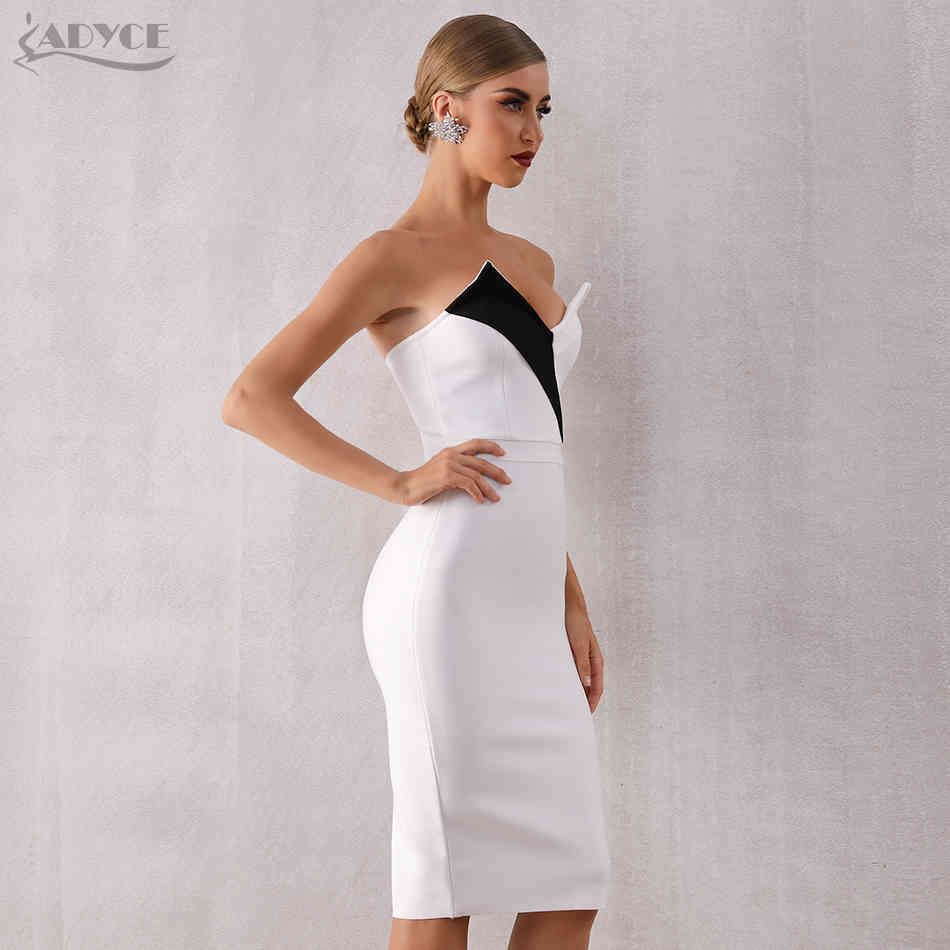 Summer Women Club Bandage Dress Sexy Sleeveless White Black V Neck Elegant Celebrity Evening Party Runway Dresses 210423