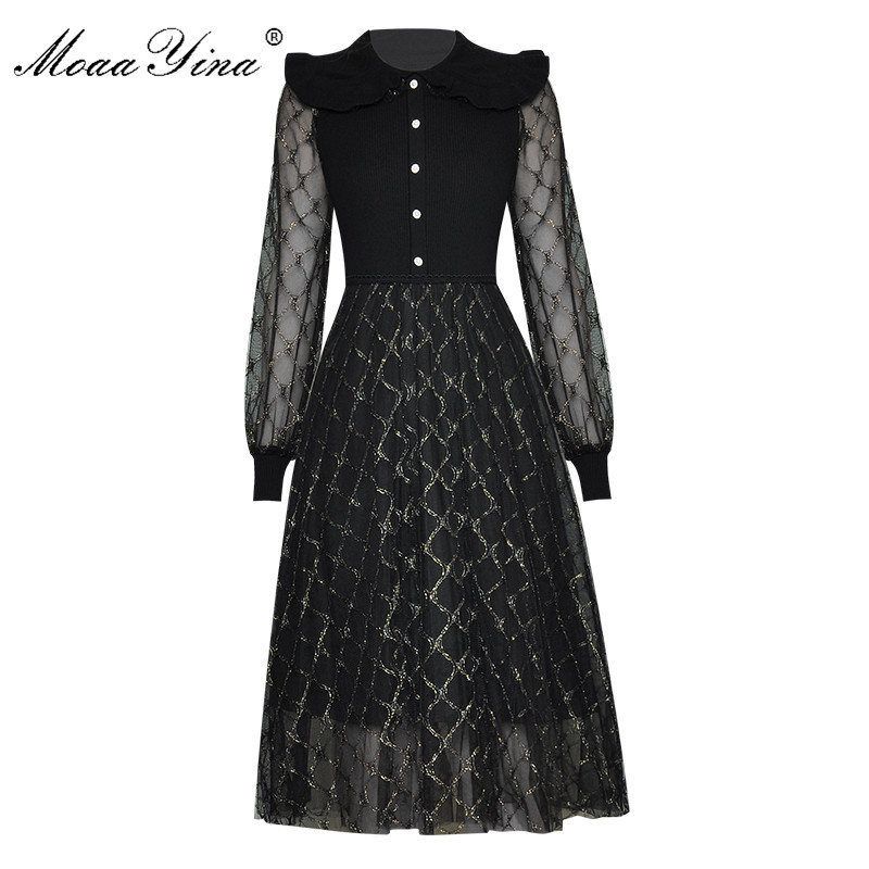 Fashion Designer dress Spring Women' Dress Mesh Long sleeve Knitting Patchwork Lurex Ball Gown Elegant Dresses 210524, Black
Fashion Designer dress Spring Women' Dress Mesh Long sleeve Knitting Patchwork Lurex Ball Gown Elegant Dresses 210524, Black