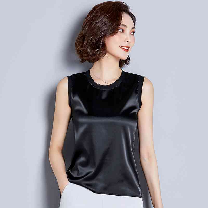 Summer Women Silk Tank Tops Plus Size Loose Sleeveless Satin Clothes Mesh Spliced Fashion Vest Blusas Casual 13825 210506
