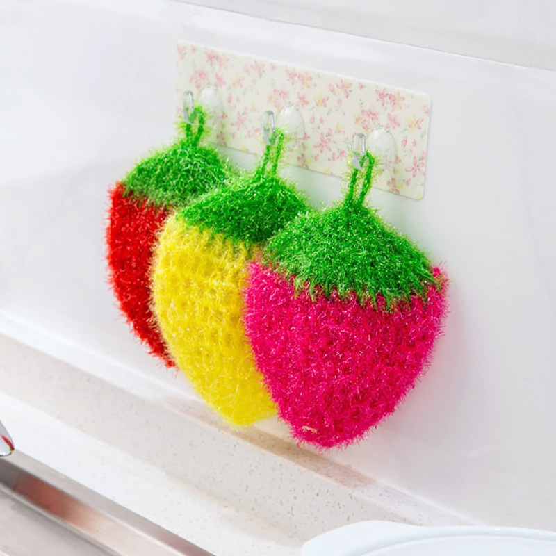 Fruit Dish Scrubber Sponge Clean Non-scratch Strawberry Home Kitchen Tool Bowl Pan Washing Cleaning Cloth Scouring Tableware