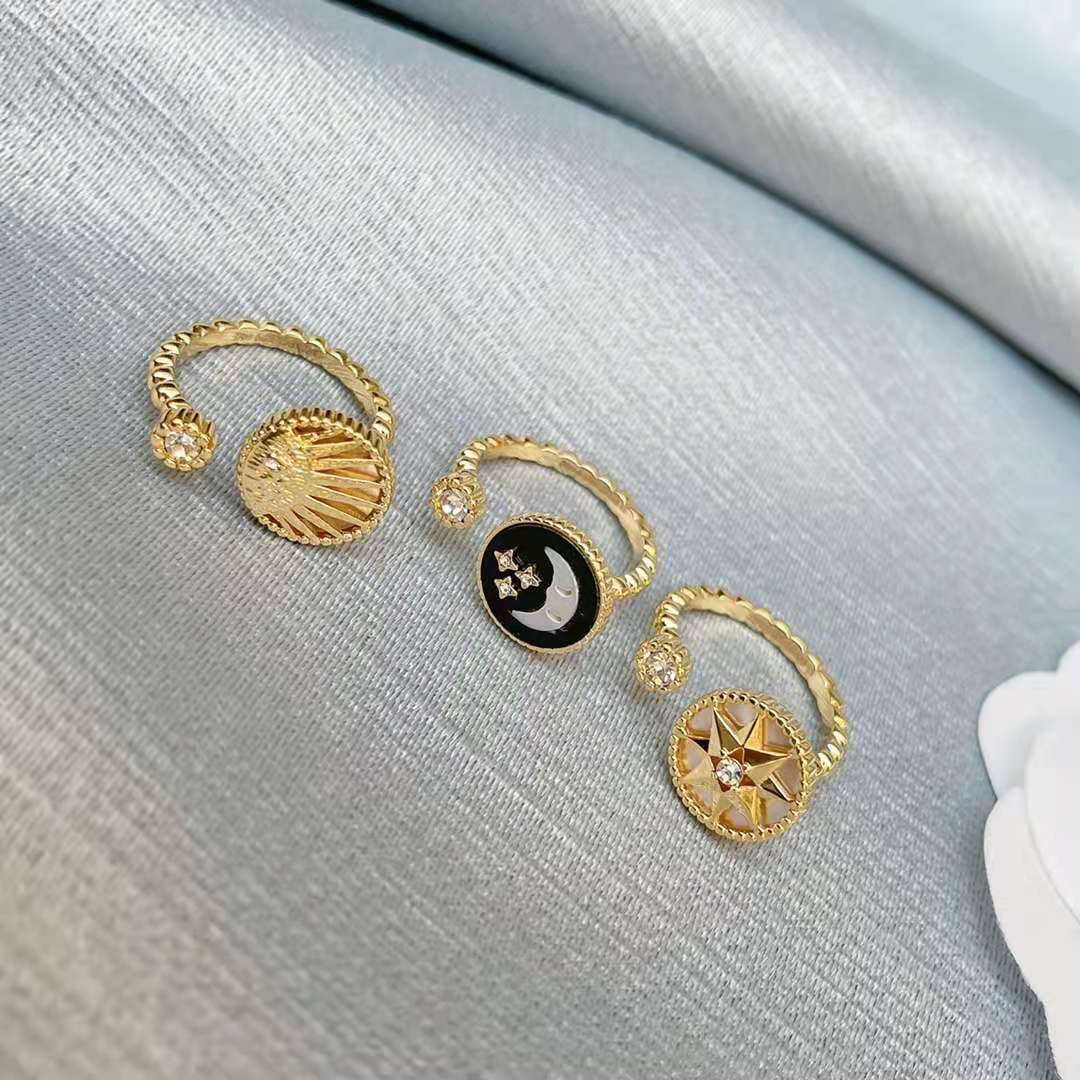 Fashion Gold Letter Love Rings women Bague Cd ROSE DES VENTS compass opening ring Jewelry Cluster
