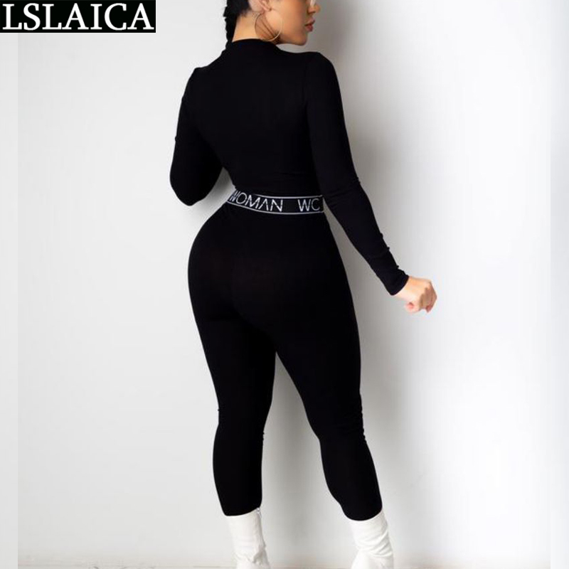 Jumpsuit Skinny Sexy Clubwear Fashion Jump Suits for Women Zipper Long Sleeve Fitness Tracksuit Enterizos Para Mujer 210515
