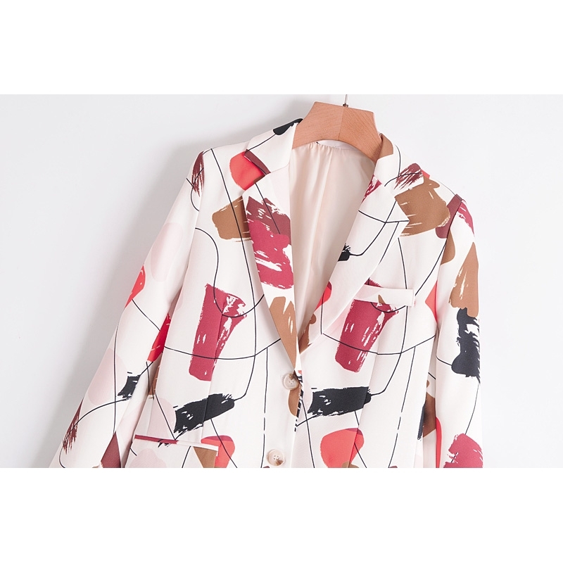 vintage women elegant loose blazer fashion ladies floral print jacket notched collar suit female chic suits girls 210430