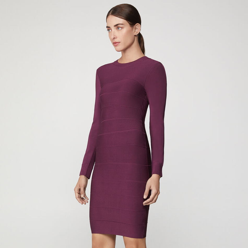 Summer Women Violet Rayon Long Sleeve Bandage Dress Sexy Knee Length Celebrity Evening Runway Club Party Dresses 210423