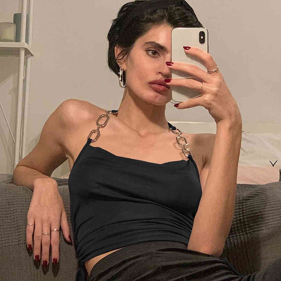 Summer Fashion Black Hater Backless Mini Tops For Women Sexy Sleeveless Club Party Out Wear Lady Shirts Crop 210423