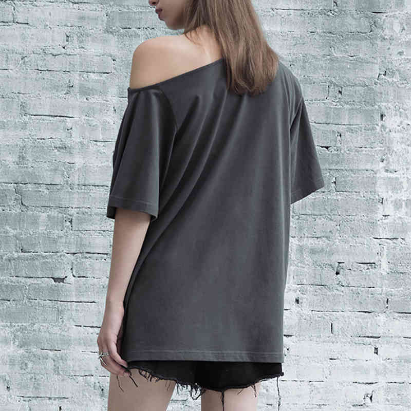 Personality Cartoon Tops Womne's Summer Halter Loose Thin Short Sleeve Off Shoulder T-shirt Female 5C812 210427
