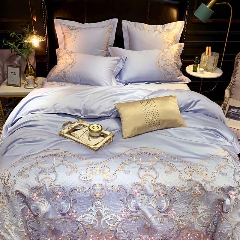 Cotton Sateen Stitch Duvet Cover Premium Embroidery Queen King Size Bedding Set Soft Bed Sheet Pillow Shams Sets