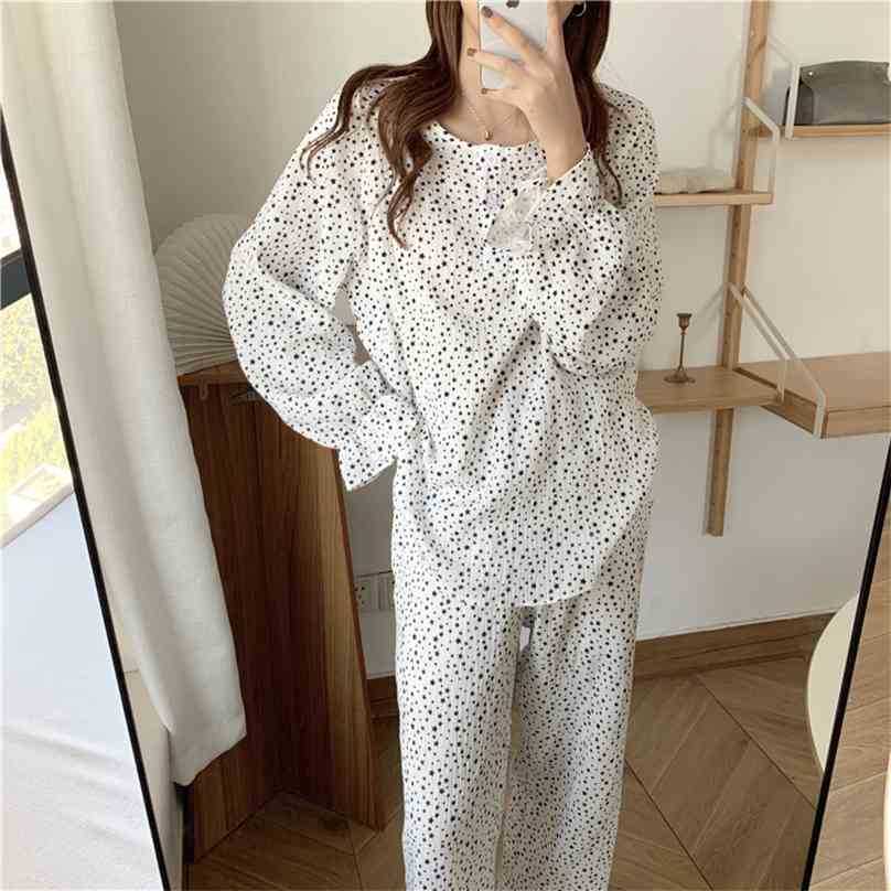 Spring Two Piece Suit O-Neck Cotton Nightwear Pullovers Sweet Soft Casual Homewear Loose Fashion Pajamas Set 210525, White
Spring Two Piece Suit O-Neck Cotton Nightwear Pullovers Sweet Soft Casual Homewear Loose Fashion Pajamas Set 210525, White