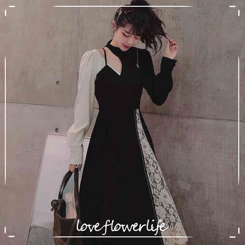 Spring Design Dress Korea Casual Long Sleeve Lace Elegant Vintage Dress Women Fake Two Piece Sweet Midi Dress Y2k 210521, Black
Spring Design Dress Korea Casual Long Sleeve Lace Elegant Vintage Dress Women Fake Two Piece Sweet Midi Dress Y2k 210521, Black