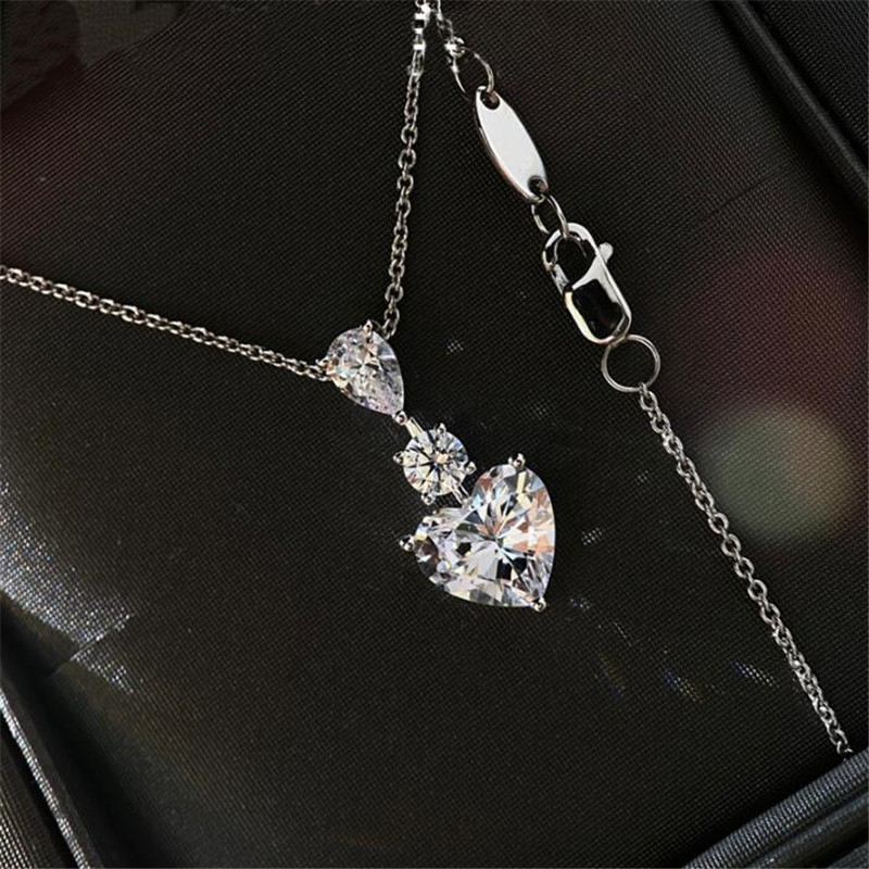 Choucong Brand Wedding Jewelry Set Luxury Stunning Heart Shape White Topaz CZ Diamond Gemstones Eternity Dangle Earring Women Clavicle Necklace For Lo