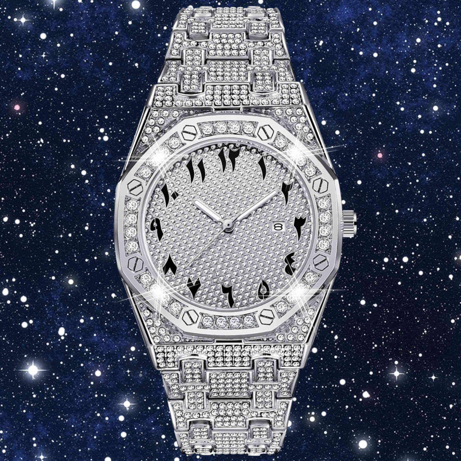 Hip Hop Watch Men Luxury Bling Diamond Iced Out Men's Watches Fashion Quartz Wristwatch Man Arabic Numerals Montre Homme 2021, Silver
Hip Hop Watch Men Luxury Bling Diamond Iced Out Men's Watches Fashion Quartz Wristwatch Man Arabic Numerals Montre Homme 2021, Silver