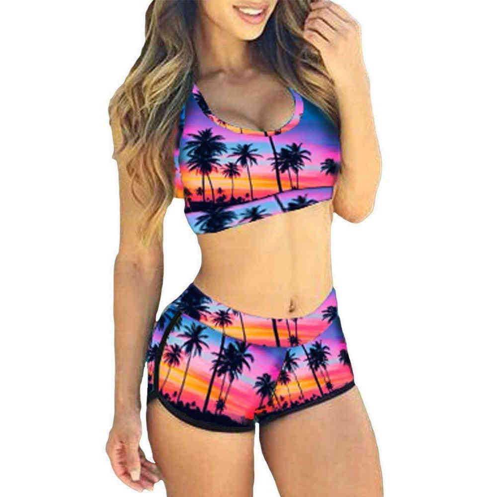 Bikinis Women Sexy Padded Girl Bathing Suit Tankini Swimsuits Swimwear Female Push Up Swimsuit Set With Shorts Trunks 210520