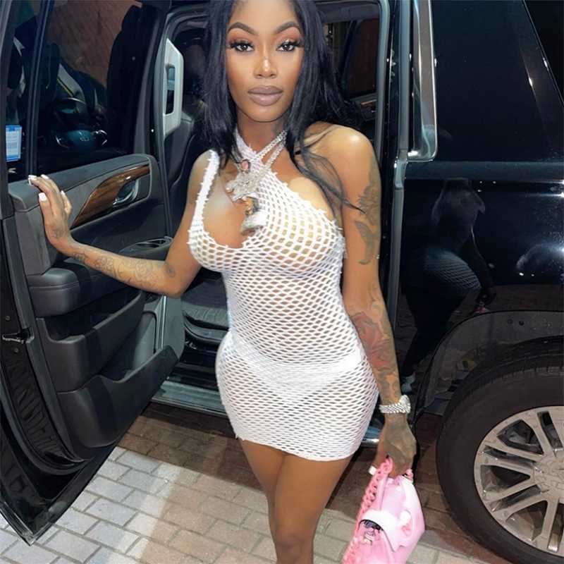 Stylish Streetwear Sexy Maix Dress Spring Summer Women Turtleneck Long Sleeve Mesh See-through Vestidos Party Club Clothes 210224