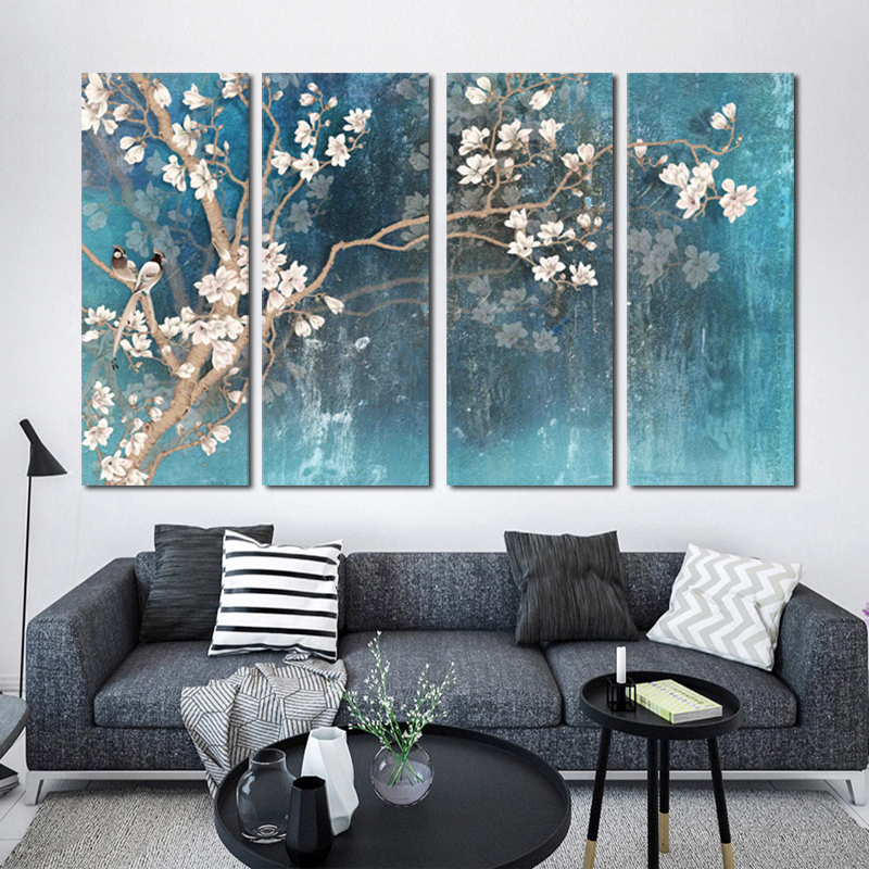 Blossoming Almond Flower Tree Oil Painting On Canvas Posters Wall Art Pictures For Living Room Home Decoration