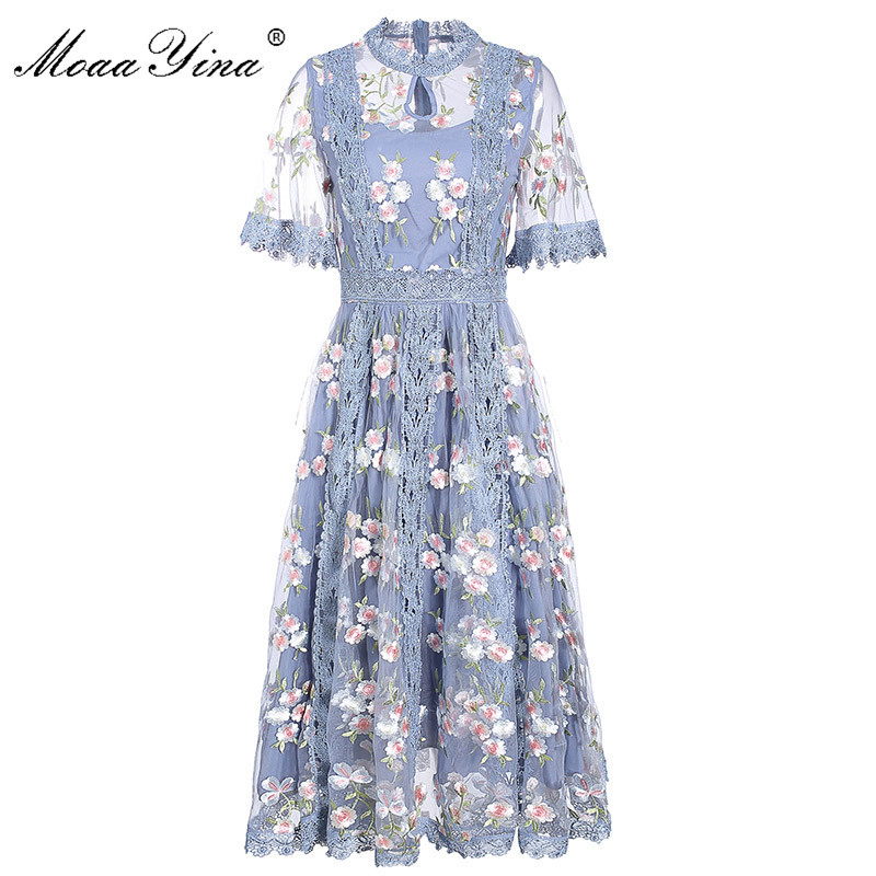 Fashion Runway dress Summer Women' Dress Short sleeve Mesh Flowers Embroidery Slim Elegant Dresses 210524, Blue
Fashion Runway dress Summer Women' Dress Short sleeve Mesh Flowers Embroidery Slim Elegant Dresses 210524, Blue