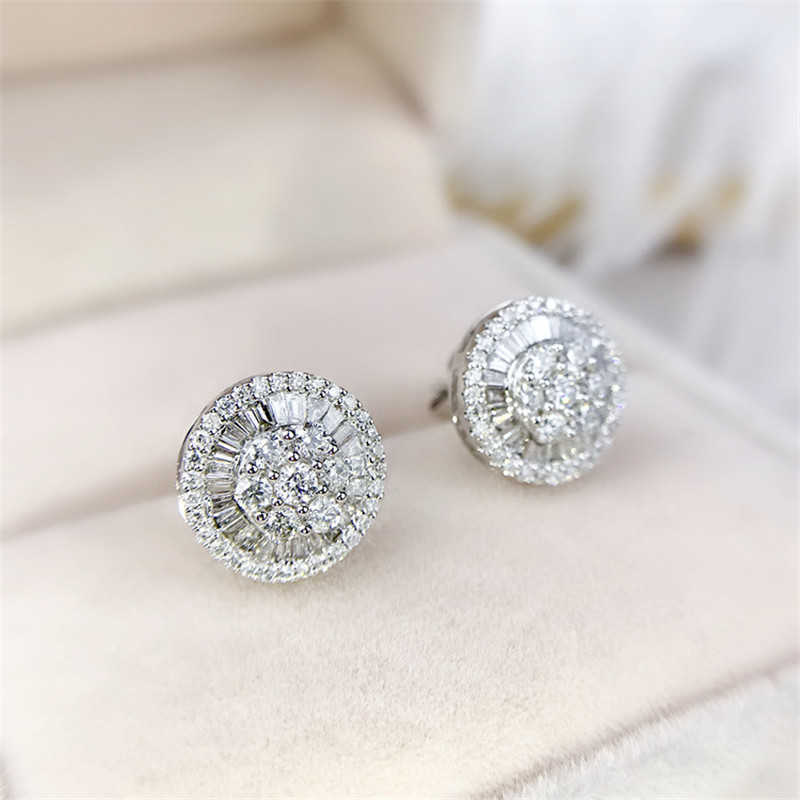 Charm 14K Gold Lab Diamond Stud Earring Real 925 sterling silver Jewelry Engagement Wedding Earrings for Women Bridal Party Gift 210616
