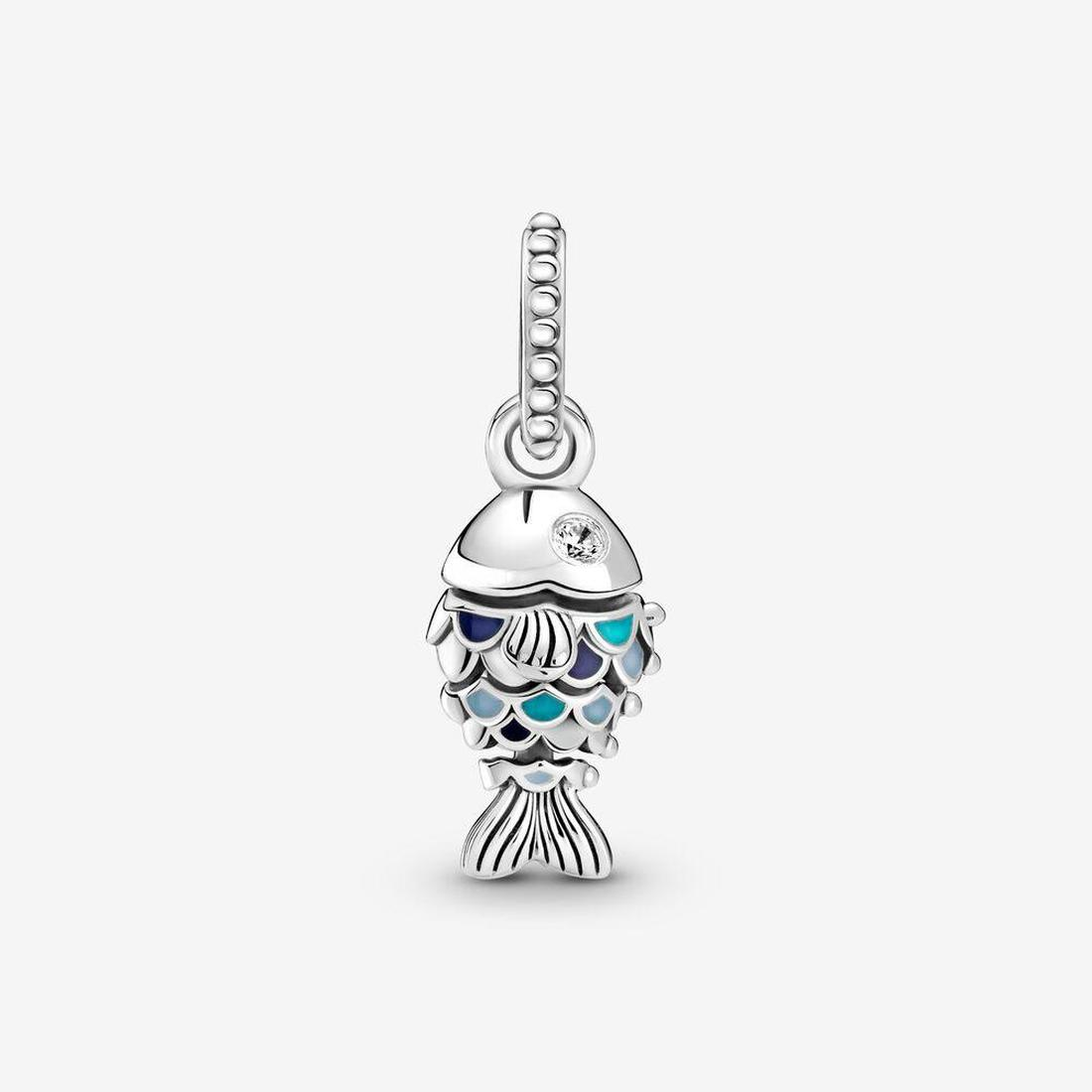 Authentic 925 Silver Beads Bracelets Sparkling Blue Scaled Fish Dangle Charm Slide Bead Charms Fits European Style Jewelry Bracelets Murano