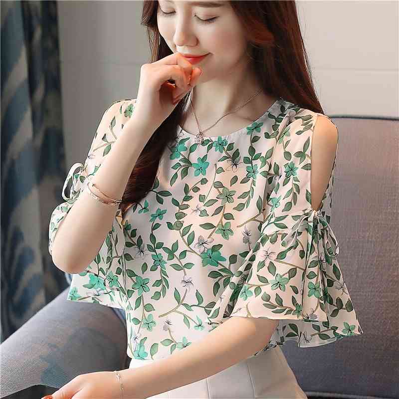 women's summer blouses short sleeve shirt print chiffon blouse off shoulder top s tops and 4487 50 210506
