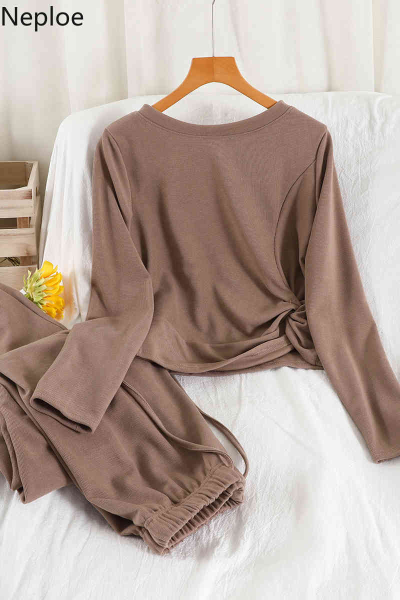 Neploe 2 Piece Set Women Korean Fashion Suit Tracksuit Loose Tops Casual Wide Leg Pants Femme Roupas Two Piece Set Female 95091 210422