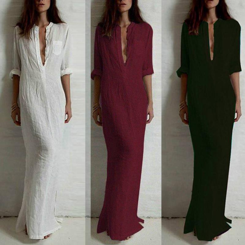 Casual Dresses Summer Cotton Linen Long Dress Women's Loose Deep V-Neck Sleeve Solid Color Maxi Robe Femme Sundress, Black;gray
Casual Dresses Summer Cotton Linen Long Dress Women's Loose Deep V-Neck Sleeve Solid Color Maxi Robe Femme Sundress, Black;gray