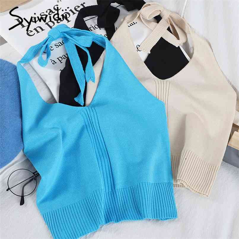 Crop Tank Top Women Halter Korean Fashion Cami Cute Bustier Sexy Streetwear White Knitted Summer Blue Black 210607
Crop Tank Top Women Halter Korean Fashion Cami Cute Bustier Sexy Streetwear White Knitted Summer Blue Black 210607