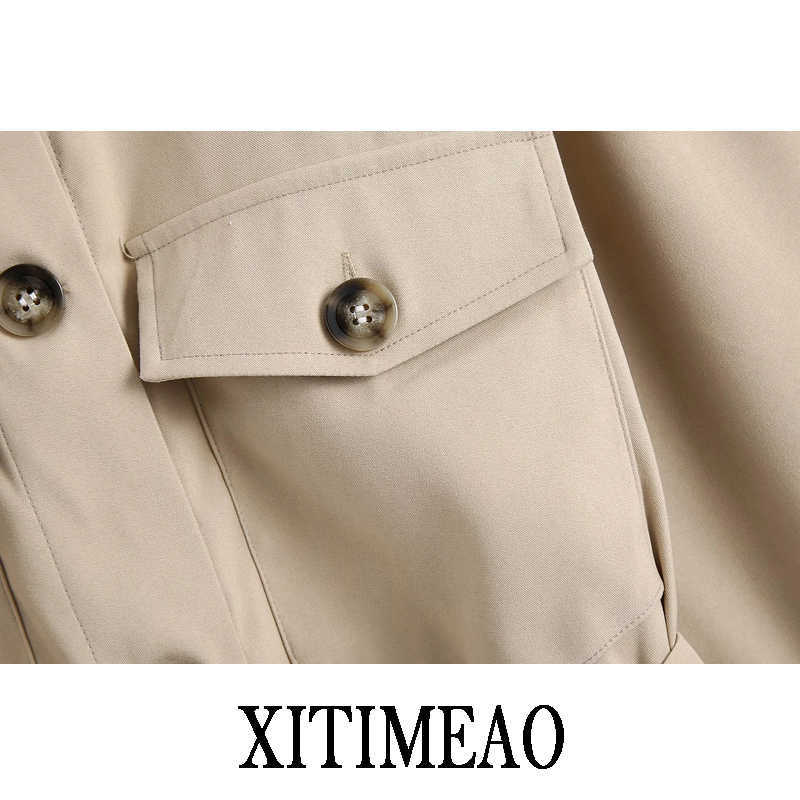 ZA Women Autumn Blends Coats Casual Long Sleeve Turndown Collar Single Breasted Coat Outwear Loose Overcoats With Belt Xitimeao 210602
