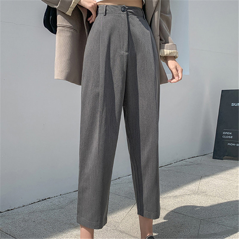 Loose High Waist Solid OL Streetwear Pants Chic Fashion Slim All Match Large Size Gentle Casual Trousers 210421