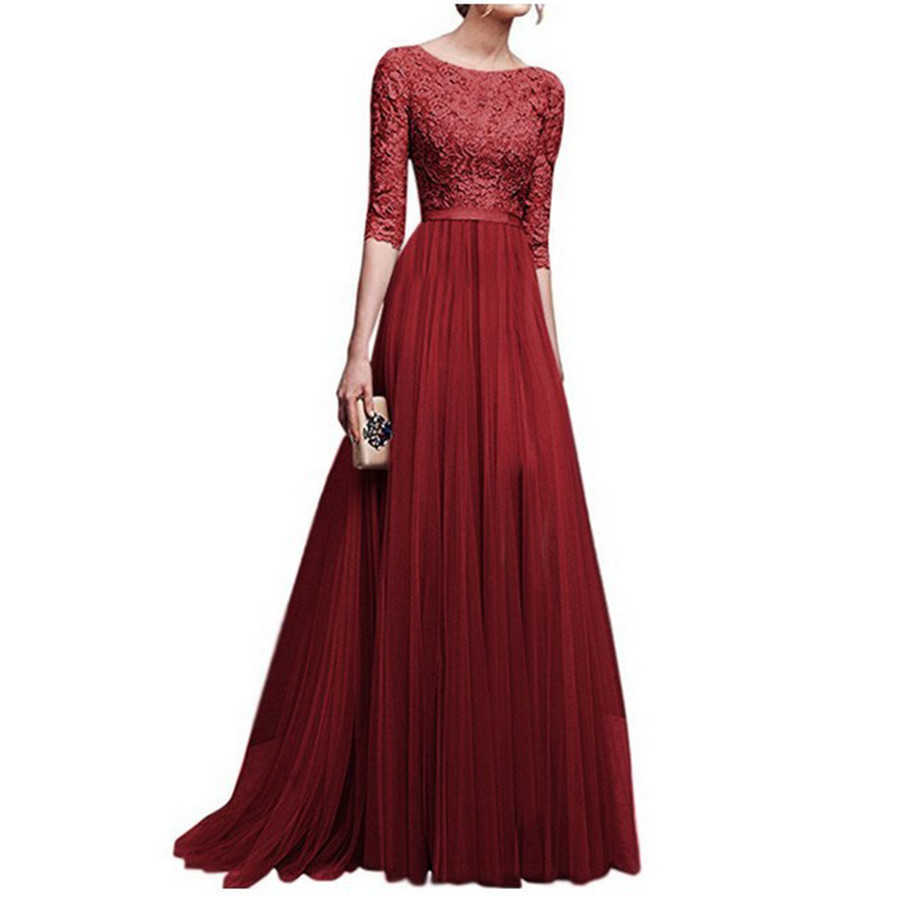 2021 Styles Hot Sales Women Plus Size 5XL Three Quarter Sleeve Lace Long Evening Party Dress Fit And Maxi Dress Vesti Y1006
