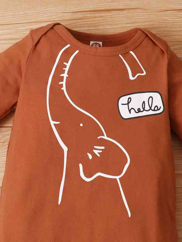 Baby Cartoon Elephant Print Jumpsuit & Hat SHE