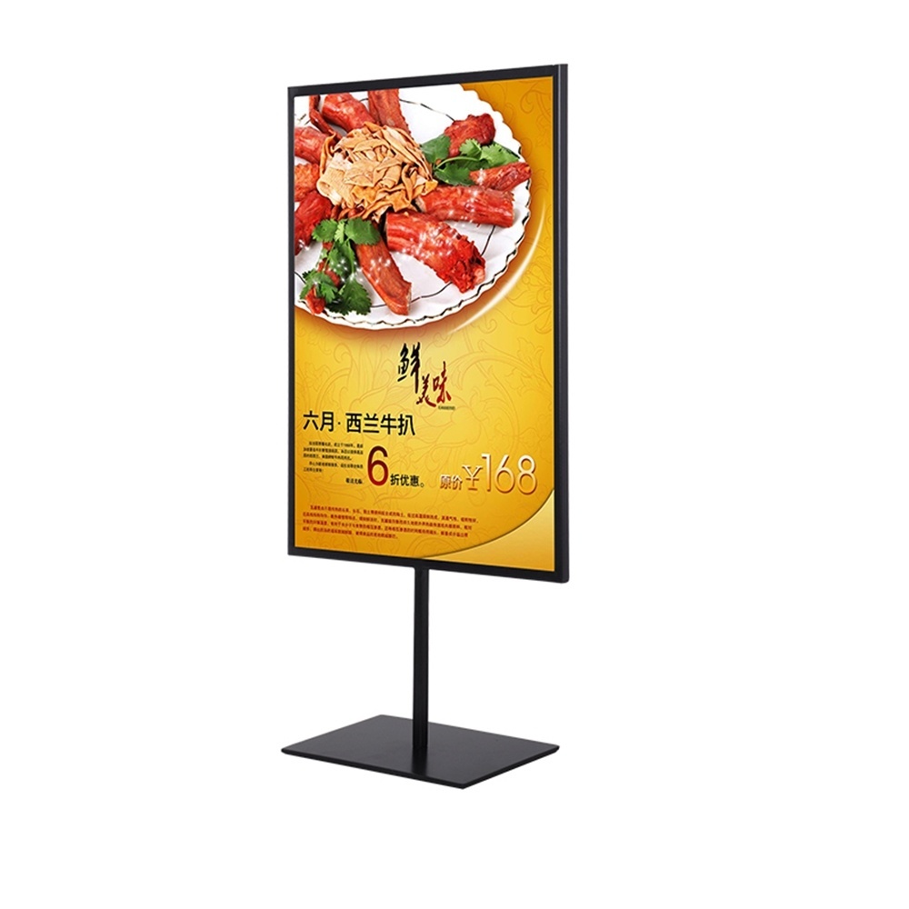 Iron Advertising Poster Label Stand A4 Black White Double-size Display Holder Countertop Banner Rack