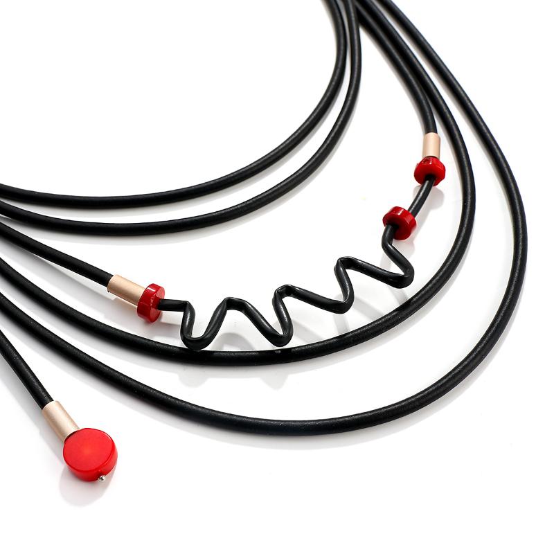 Chokers Amorcome Unqiue Design Black Rubber Statement Necklace Bib Multi Strand Leather Choker Collars Unusual Women Jewelry