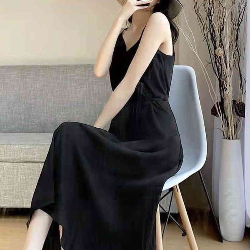 Korean Satin Dress for Women Sleeveless Sexy Party Midi es Plus Size Solid O Neck White Long Sukienki 14496 210508