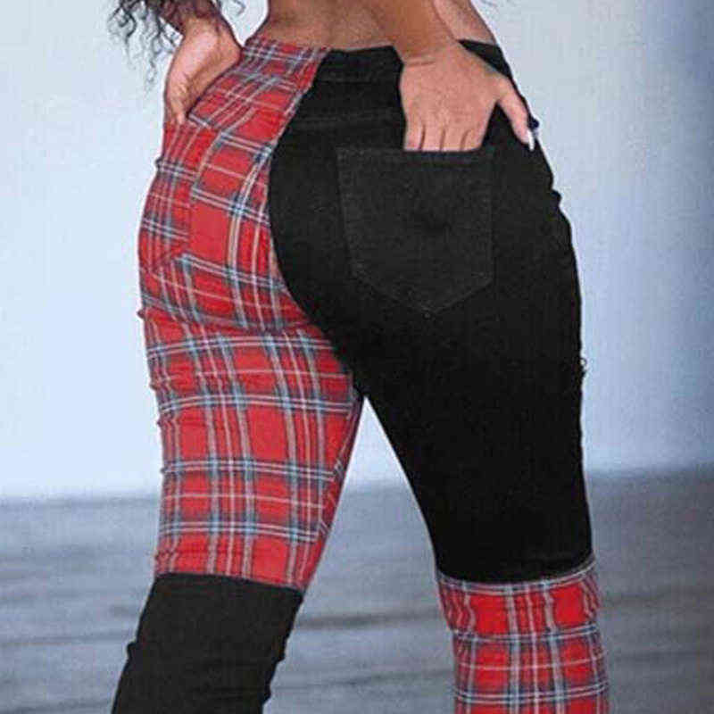Plaid Pants Women High Waist Skinny Pant Summer Spring Streetwear Woman Fashion Slin Fit Patchwork Pencil Plus Size 211115