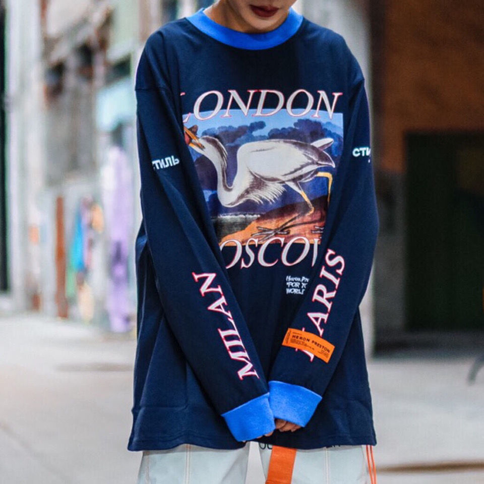 Heron Prston high quality crane Heron direct jet printing half high collar retro long sleeve T-shirt, White;black
Heron Prston high quality crane Heron direct jet printing half high collar retro long sleeve T-shirt, White;black