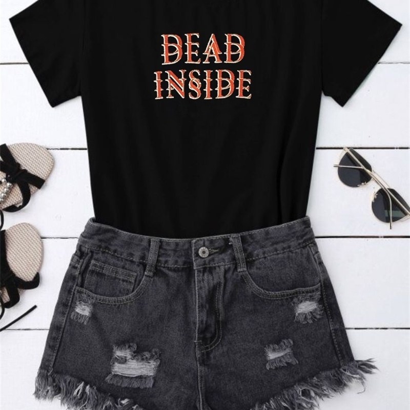 kuakuayu HJN Women Dead Inside T-Shirt Hipster Grunge Style Black Tee Gothic Clothing 210406
