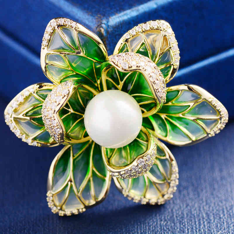 Korean Fashion Elegant Enamel Color Zircon Flower Brooch Atmosphere Clothing Pin Coat Woman