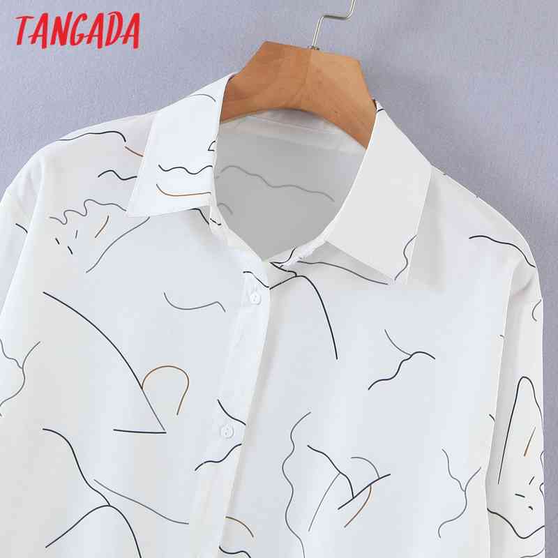 Women Print Chiffon Long Sleeve Chic Female Casual Loose Shirt SL549 210416