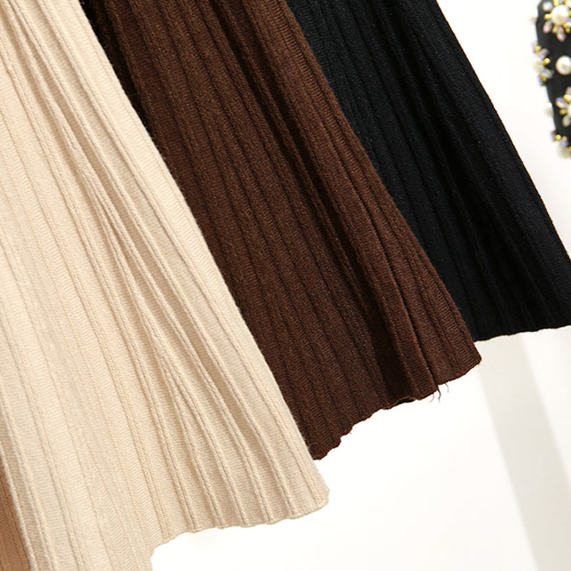 Autumn A-Line High Waist Skirt Female Solid Slim Knitted Bubble Pleated s Jupe Femme Faldas Cortas 10368 210518