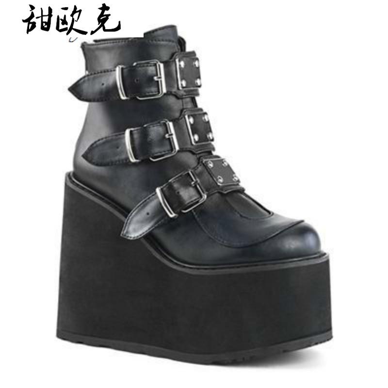 Boots Winter Metal Buckle Ankel Women Punk Female Platform Wedges High Heels PU Botas Mujer Plus Size, Black
Boots Winter Metal Buckle Ankel Women Punk Female Platform Wedges High Heels PU Botas Mujer Plus Size, Black