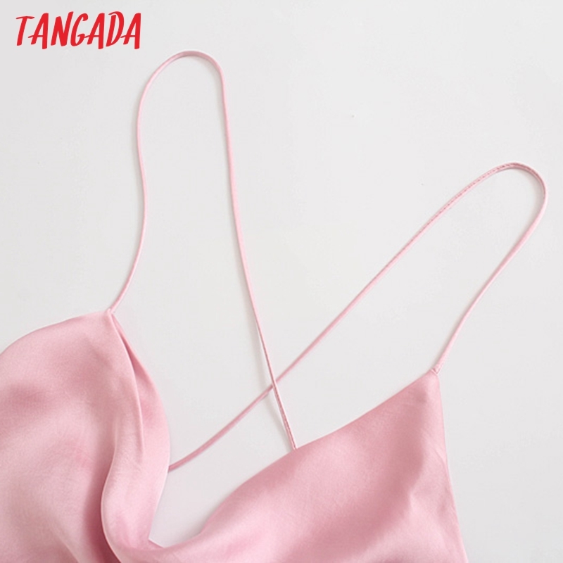 Fashion Women Sexy Pink Satin Dress for Party Arrival Strap Backless Ladies Mini Robe JE31 210416