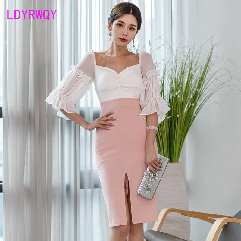 summer Korean temperament V-neck halter chiffon stitching contrast color slim slimming split dress 210603, Pink
summer Korean temperament V-neck halter chiffon stitching contrast color slim slimming split dress 210603, Pink