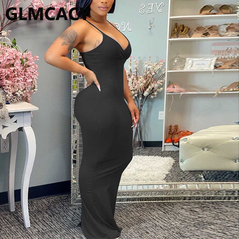 Solid Spaghetti Strap Bodycon Maxi Dress Casual Party Club Long Dresses 210702