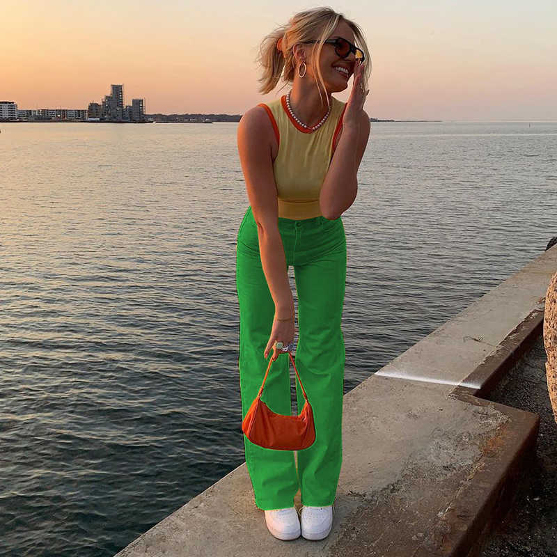 Yellow Wide Leg Straight Jeans Women Vintage Summer High Waist Mom Denim Pants Casual Trousers Cute Aesthetic Jeans Iamhotty H0908