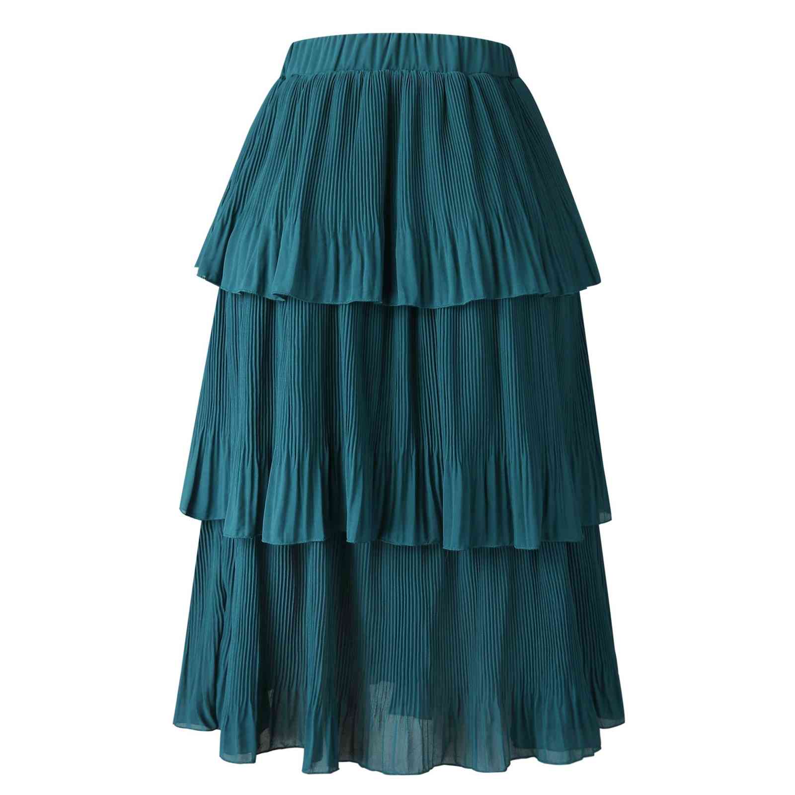 Beach skirts womens fashion chiffon stitching pleated female solid color Ruffles Mid-Calf long white lady 210508